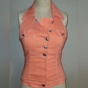 NWOT beautiful coral color stretch halter style vest Removable breast pads sizeM
